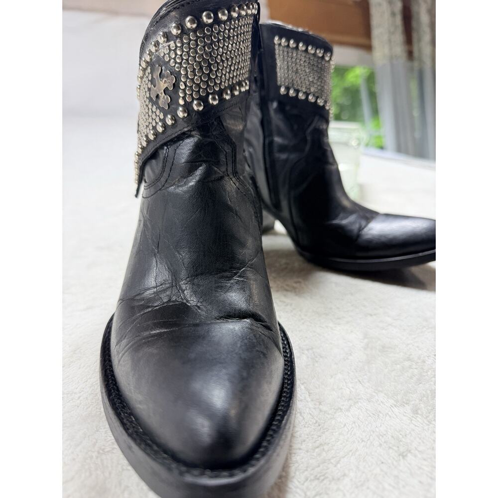 Old Gringo Boots 6.5 B Black Studded Leather Ankle Cowgirl Cross Western Mexico